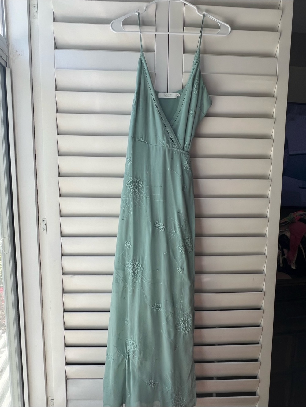 Astr Sage Green Embroidered Slip Maxi Dress
